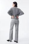 Mid Rise Check Print Wide Leg Pants