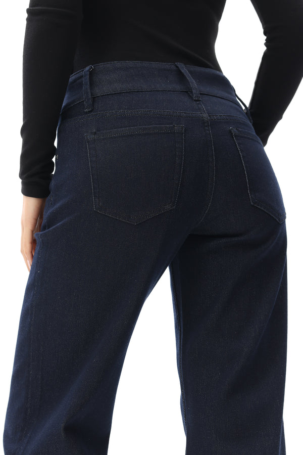 Mid Rise Wide Leg Jeans with Contrast Stitching