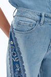 Ultra High Rise Patchwork Embroidered Wide Leg Denim Jeans