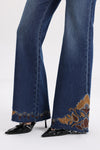 High Rise Embroidered Hem Flare Jeans