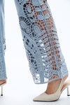 Ultra High Rise Lace Patchwork Wide Leg Denim Jeans