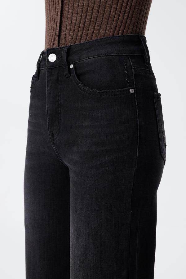High Rise Cropped Distressed Wide Leg Jeans