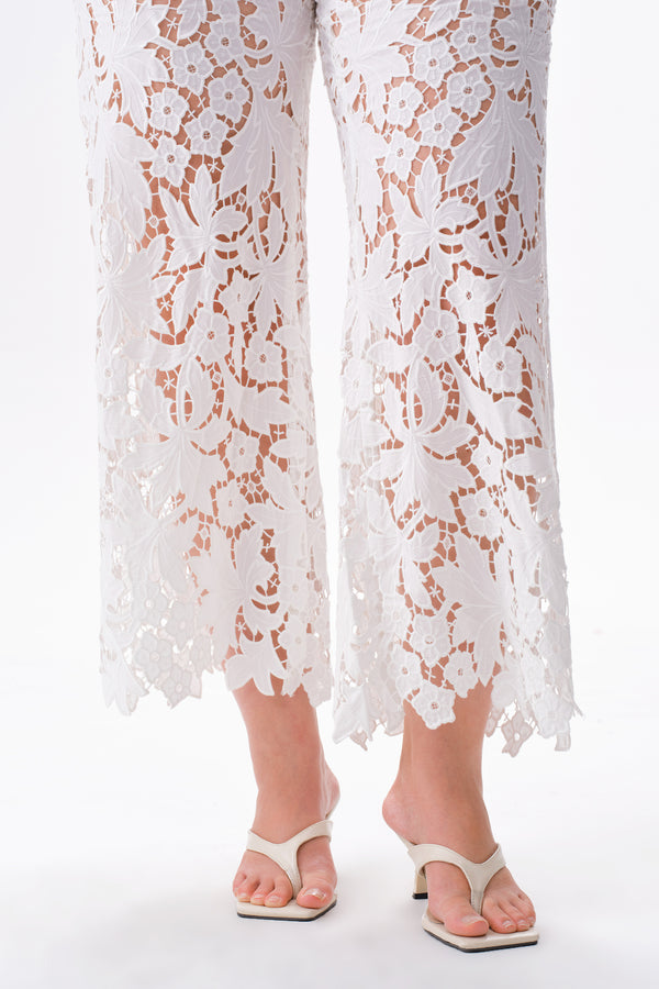High Rise Floral Embroidered Wide Leg Pants