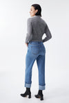 High Rise Relaxed Cuffed Straight Leg Jeans