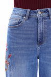 High Rise Embroidered Wide Leg Jeans-Wide Leg-BAYEAS