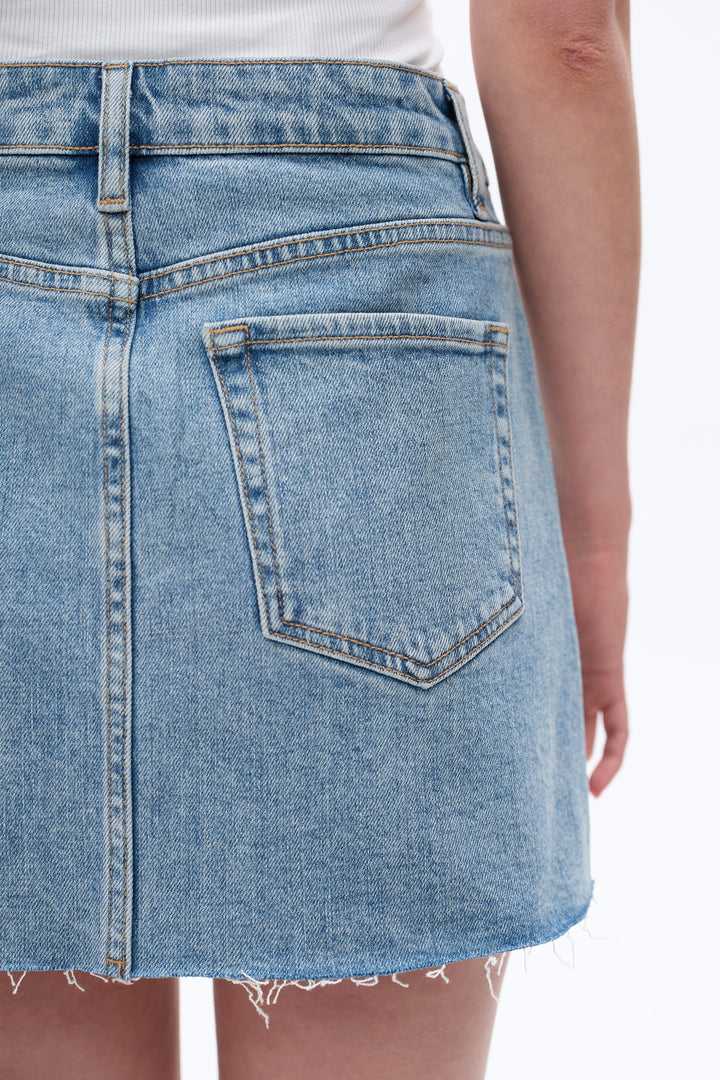 Mid Rise Rhinestones Denim Skirt