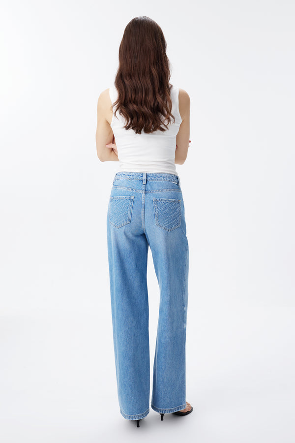 High Rise Contrast Panel Straight Jeans