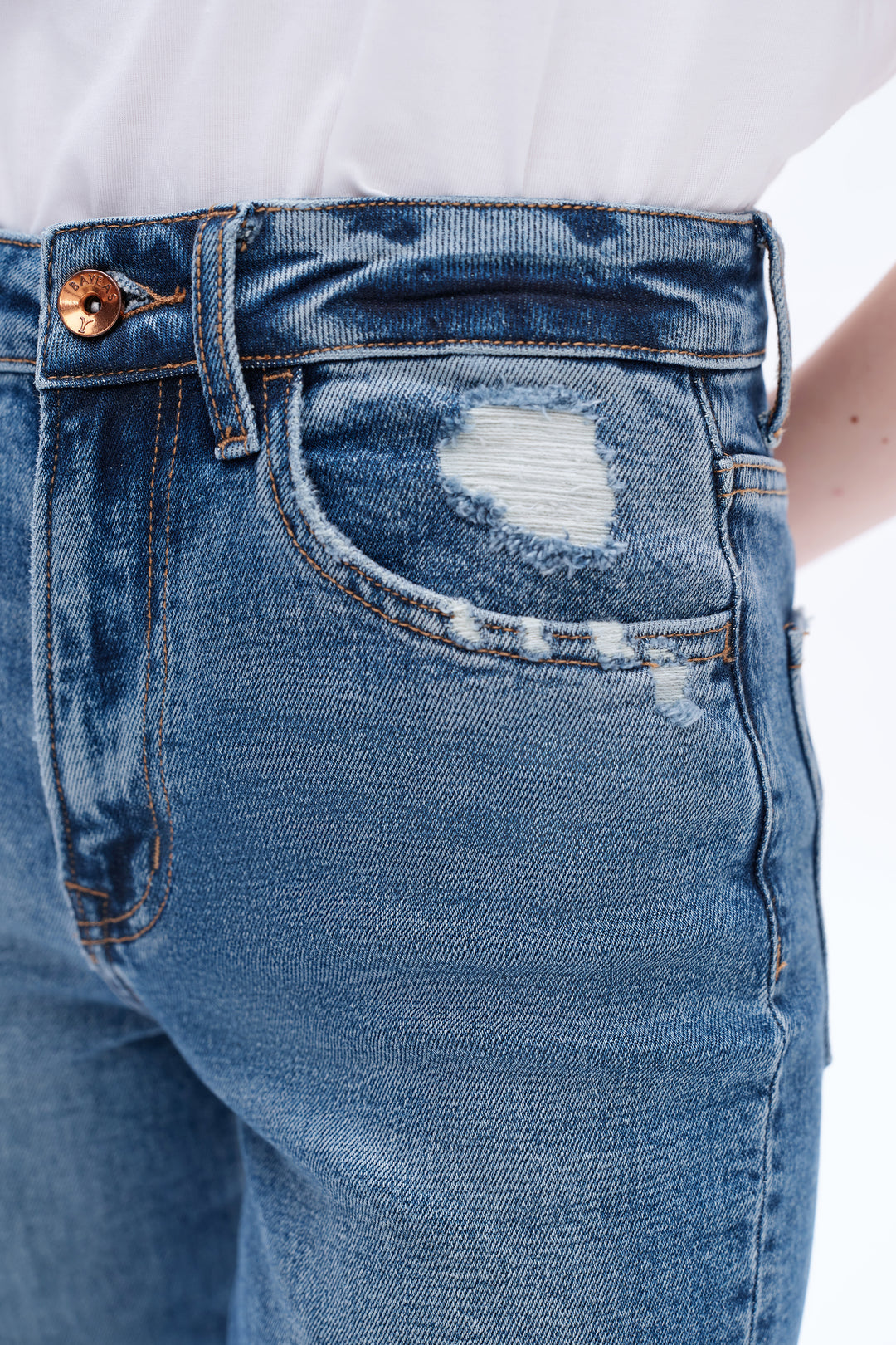 High Rise Straight Denim Jeans With Slit