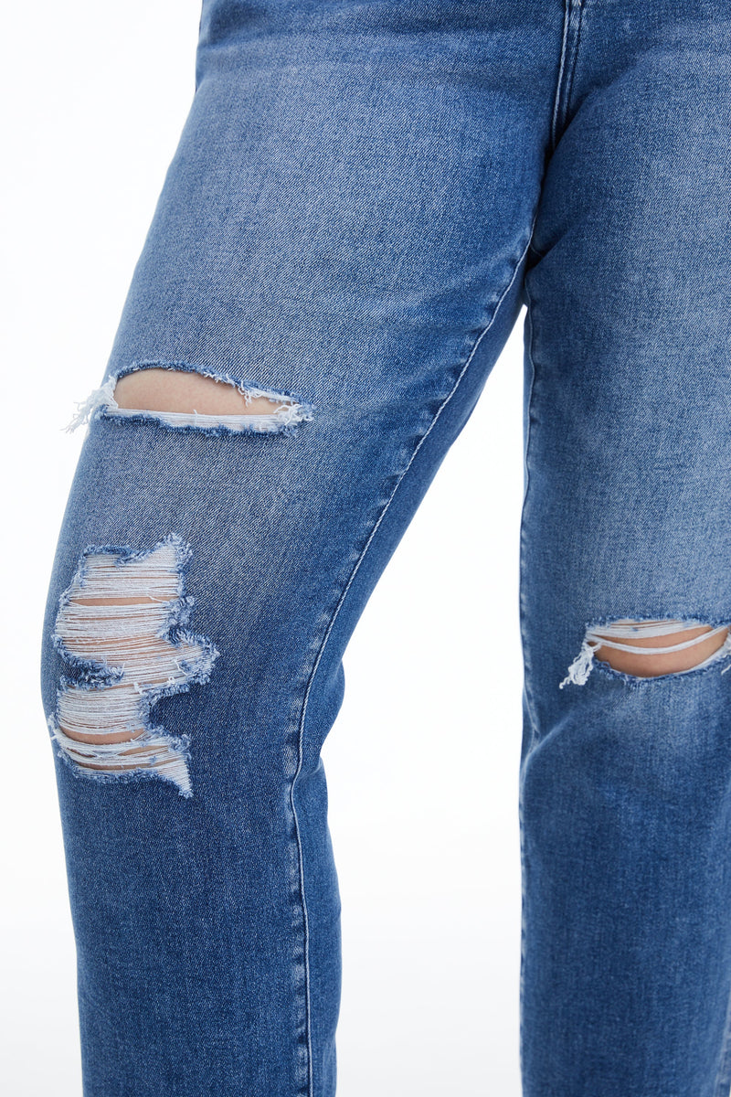 HIGH RISE SLIM STRAIGHT JEANS WITH RAW HEM BYT5169-P