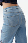High Rise Floral Embroidered Straight Leg Jeans