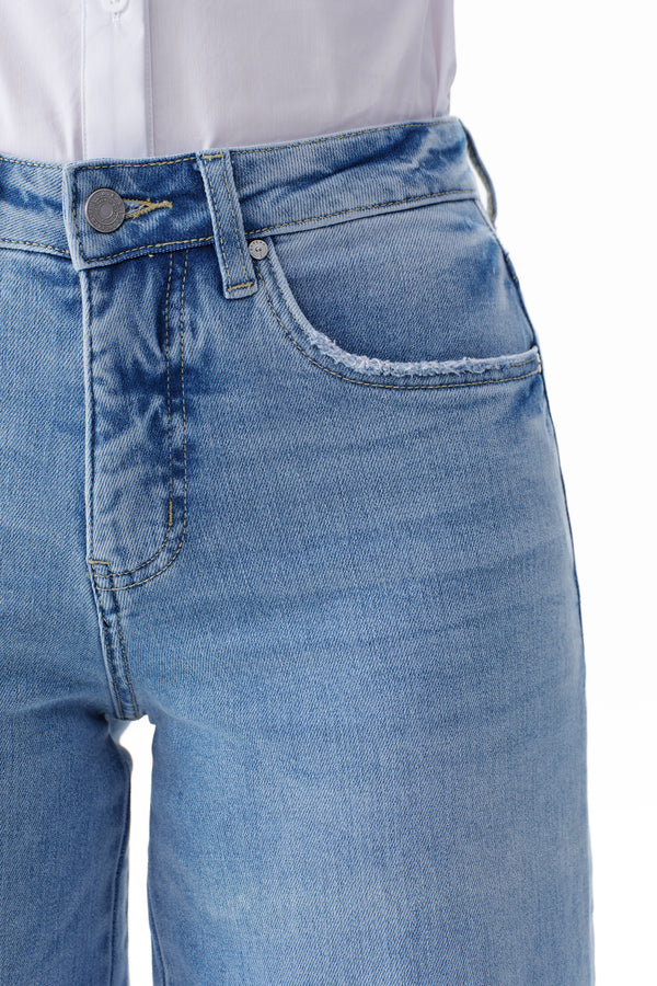 Mid Rise Cuffed Wide Leg Jeans