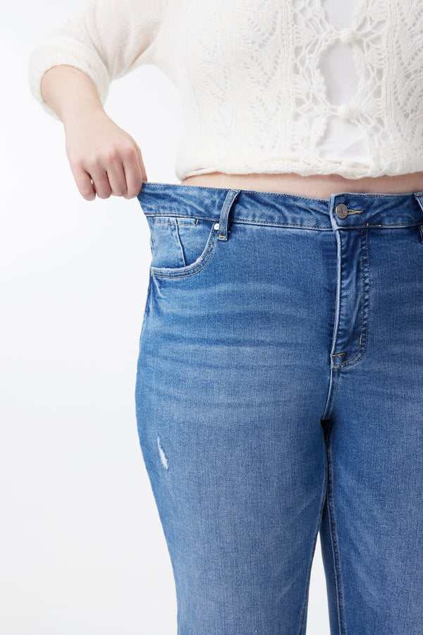 Mid Rise Distressed Bootcut Jeans
