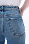High Rise Straight Denim Jeans With Slit-Straight-BAYEAS