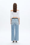 High Rise Straight Leg Denim Jeans-Straight-BAYEAS
