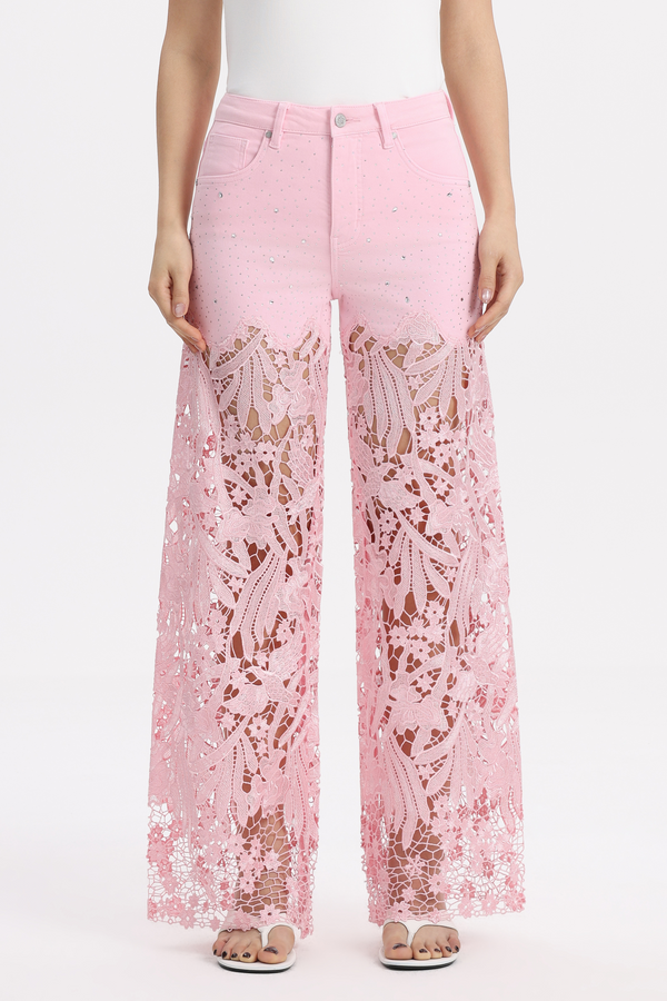 High Rise Wide Leg Lace Cut-out