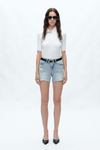 Ava Mid Rise Short Denim Jeans With Raw Hem