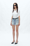 Ava Mid Rise Short Denim Jeans With Raw Hem