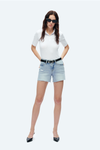 Ava Mid Rise Short Denim Jeans With Raw Hem