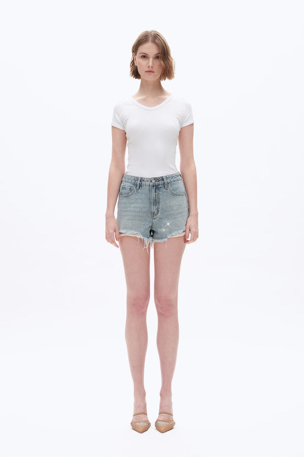 High Rise Rhinestone Denim Shorts