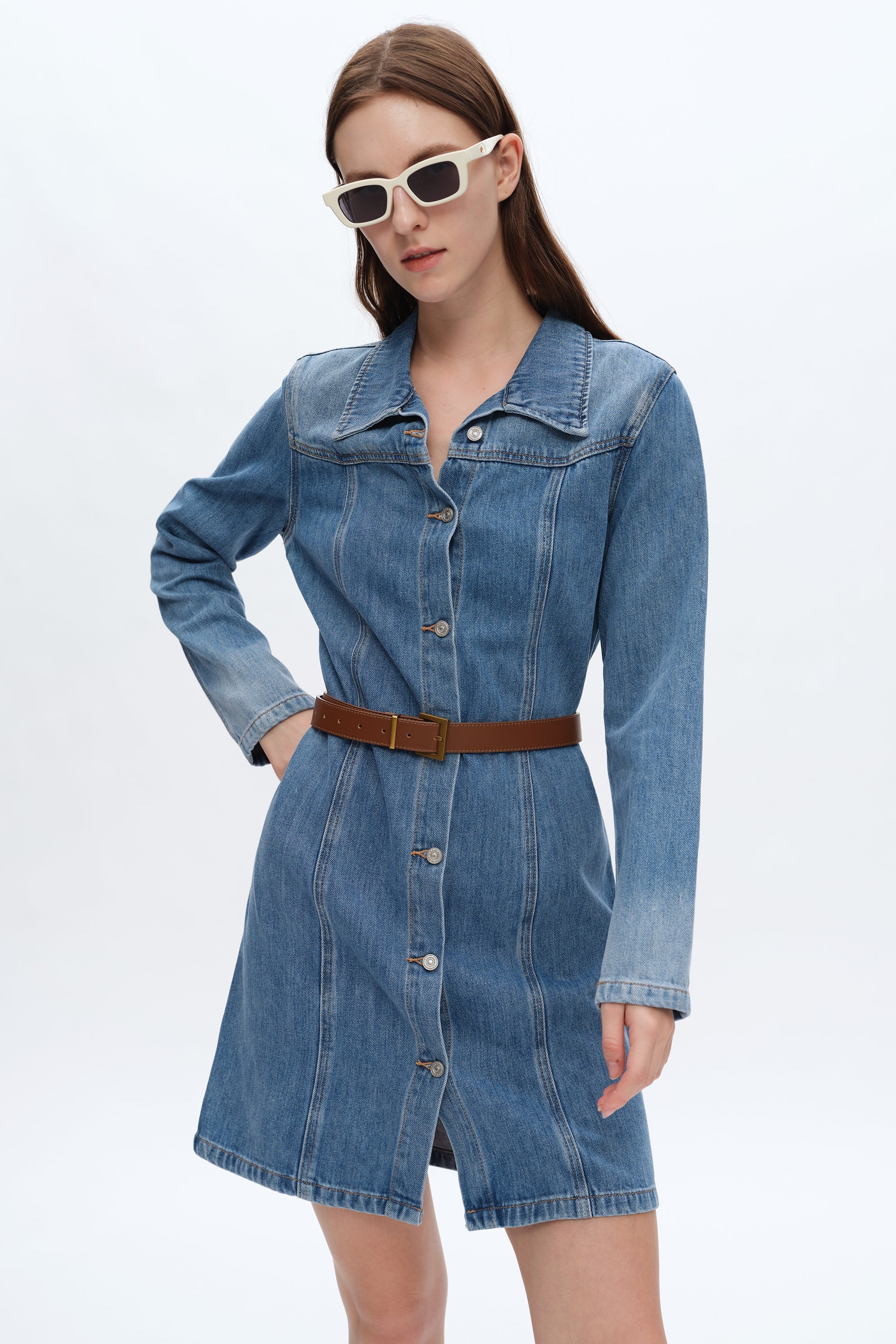 Denim Mini Dress With Long Sleeves – Bayeas