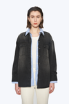 Oversized Denim Shirt Jacket with Faded Wash-Jackets-BAYEAS