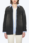 Oversized Denim Shirt Jacket with Faded Wash-Jackets-BAYEAS