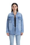 Oversized Denim Shirt Jacket with Faded Wash-Jackets-BAYEAS