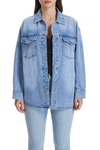 Oversized Denim Shirt Jacket with Faded Wash-Jackets-BAYEAS