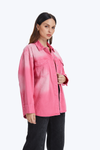 Oversized Denim Shirt Jacket with Faded Wash-Jackets-BAYEAS