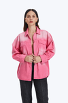 Oversized Denim Shirt Jacket with Faded Wash-Jackets-BAYEAS