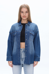 Oversized Denim Shirt Jacket with Faded Wash-Jackets-BAYEAS