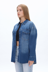 Oversized Denim Shirt Jacket with Faded Wash-Jackets-BAYEAS