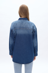 Oversized Denim Shirt Jacket with Faded Wash-Jackets-BAYEAS