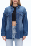 Oversized Denim Shirt Jacket with Faded Wash-Jackets-BAYEAS