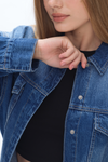 Oversized Denim Shirt Jacket with Faded Wash-Jackets-BAYEAS