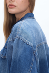 Oversized Denim Shirt Jacket with Faded Wash-Jackets-BAYEAS