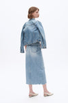 Front Slit Midi Denim Skirt-Skirts-BAYEAS
