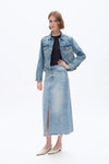 Front Slit Midi Denim Skirt-Skirts-BAYEAS