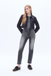Faded Washed Straight Mom Jeans
