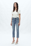 Mid Rise Skinny Denim Jeans Ankle Raw Hem