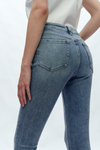 Mid Rise Skinny Denim Jeans Ankle Raw Hem