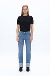 Yoyo Mid Rise Cuffed Straight Denim Jeans-Straight-BAYEAS