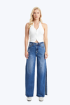 High Rise Wide Leg Denim Jeans With Slit-Wide Leg-BAYEAS