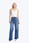 High Rise Wide Leg Denim Jeans With Slit-Wide Leg-BAYEAS