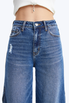 High Rise Wide Leg Denim Jeans With Slit-Wide Leg-BAYEAS