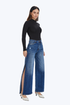High Rise Wide Leg Denim Jeans With Slit-Wide Leg-BAYEAS