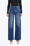 High Rise Wide Leg Denim Jeans With Slit-Wide Leg-BAYEAS
