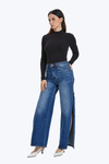 High Rise Wide Leg Denim Jeans With Slit-Wide Leg-BAYEAS