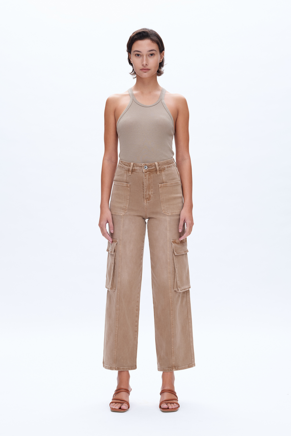 Super High Rise Cargo Straight Wide Leg Denim Jeans