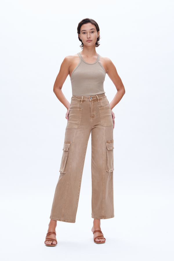 Super High Rise Cargo Straight Wide Leg Denim Jeans